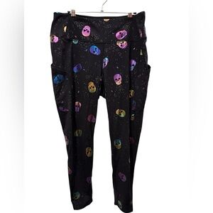 Torrid Black Leggings with Colorful Skull Print